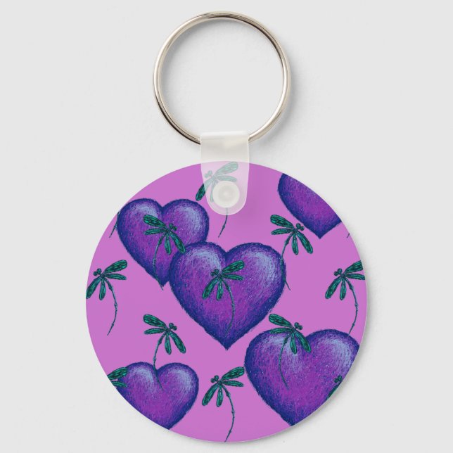 Llavero Corazones morados y libélulas (Anverso)