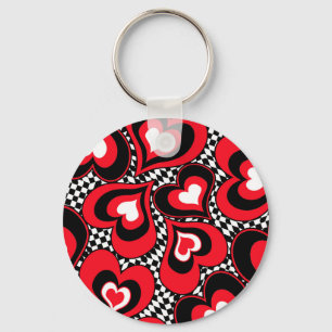 Llavero Corazones, rojo, negro, blanco