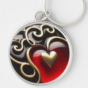 Llavero Corazones Rosa Oro Cadena Metalizado