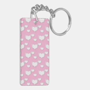 Llavero Corazones rosados y blancos lindos con alas