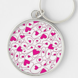 Llavero Corazones rosados y blancos rizados