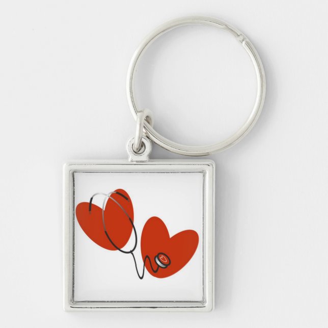 Llavero Corazones y camisetas y regalos del estetoscopio (Frente)