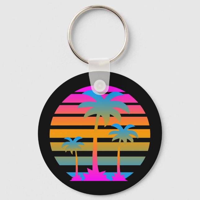 LLAVERO COREY TIGER RETRO SUNSET PALM ÁRBOLES (Anverso)