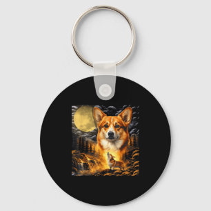 Llavero Corgi aullando a la luna, luna vintage animal 90s