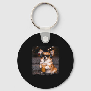 Llavero Corgi bebiendo café helado amante del humor divert