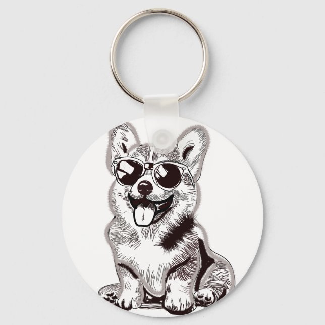 Llavero Corgi cachorro personalizado con gafas de sol | Ar (Anverso)