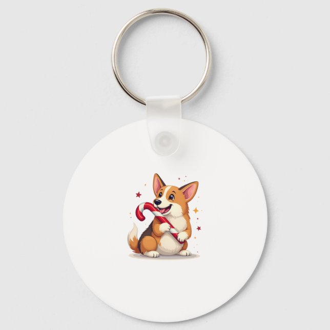 Llavero Corgi Candy Cane Joy (Anverso)