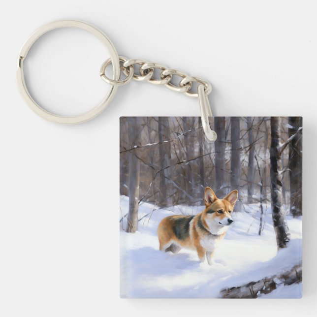 Llavero Corgi Deja que nieve Navidad (Frente)