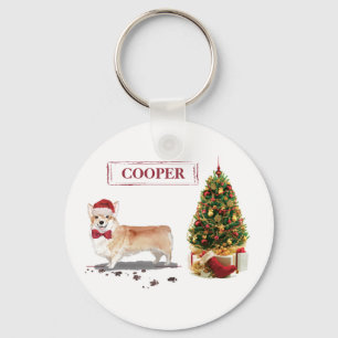 Llavero Corgi Divertido Navidad Perro con Árbol