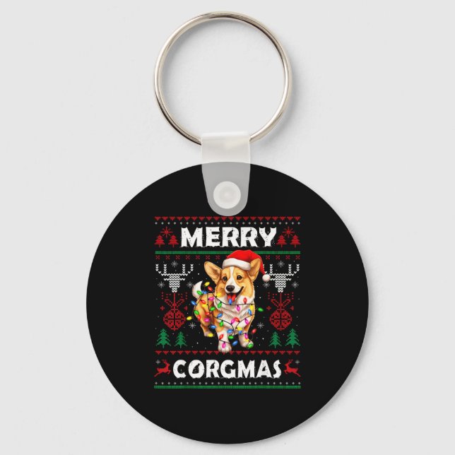Llavero Corgi Dog Merry Corgmas Santa Corgi Ugly Christmas (Anverso)