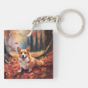Llavero Corgi en Hojas de Otoño Caídas Inspira