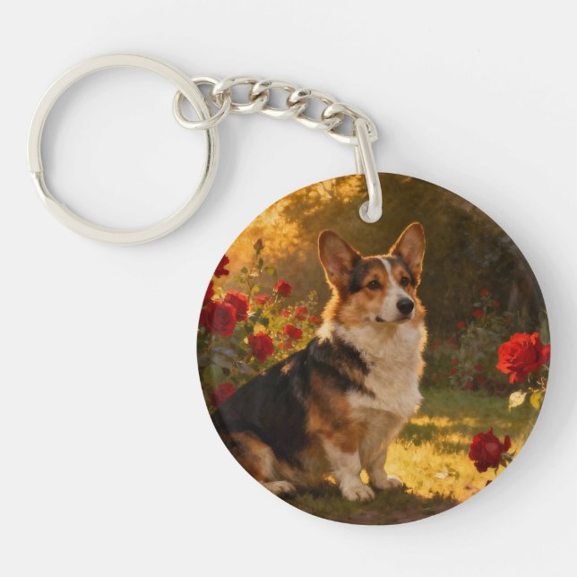 Llavero Corgi en las Rosas I (Frente)