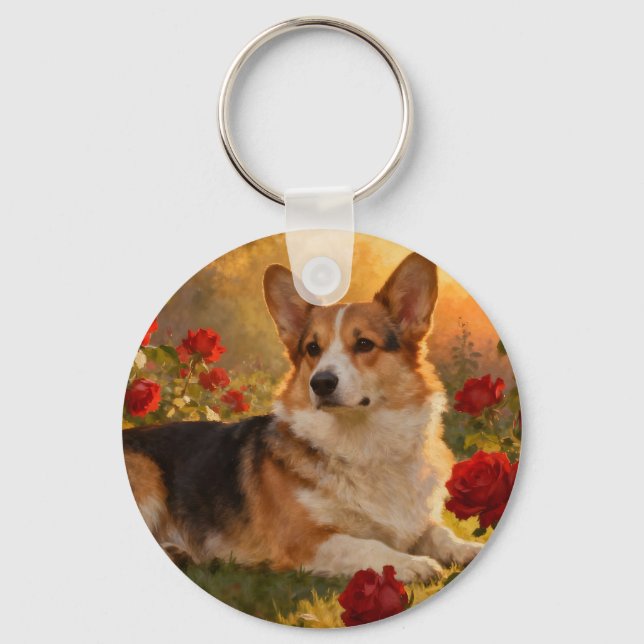 Llavero Corgi entre las Rosas VI (Anverso)