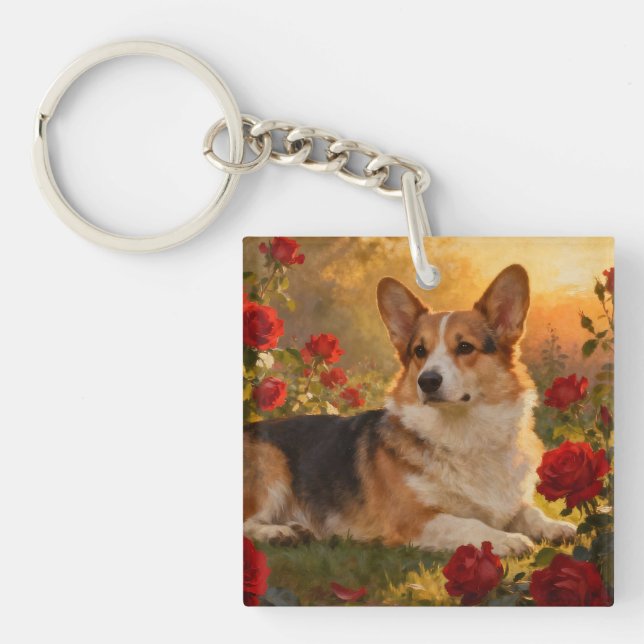 Llavero Corgi entre las Rosas VI (Frente)