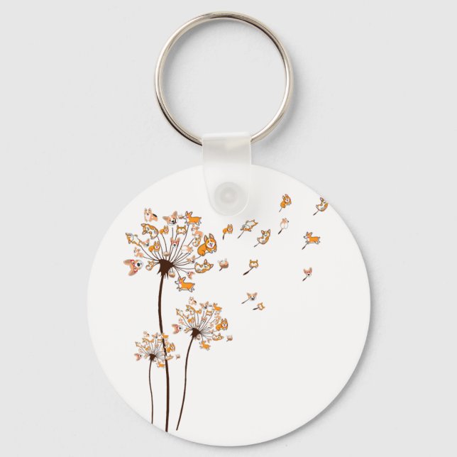 Llavero Corgi Flor Volar Dandelion Shirte Cute Perro Lover (Anverso)