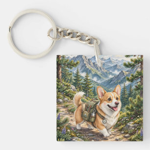 Llavero Corgi Hiking en Montañas Acrílico de Cadenita