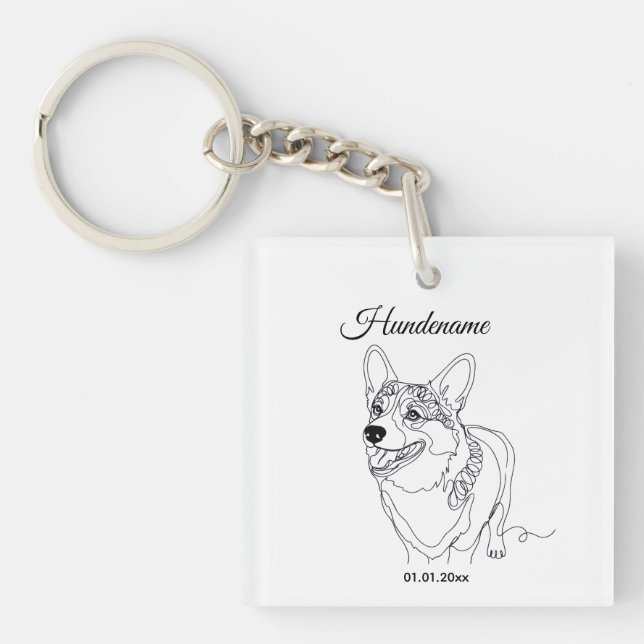 Llavero Corgi Line Art personalized dog (Frente)