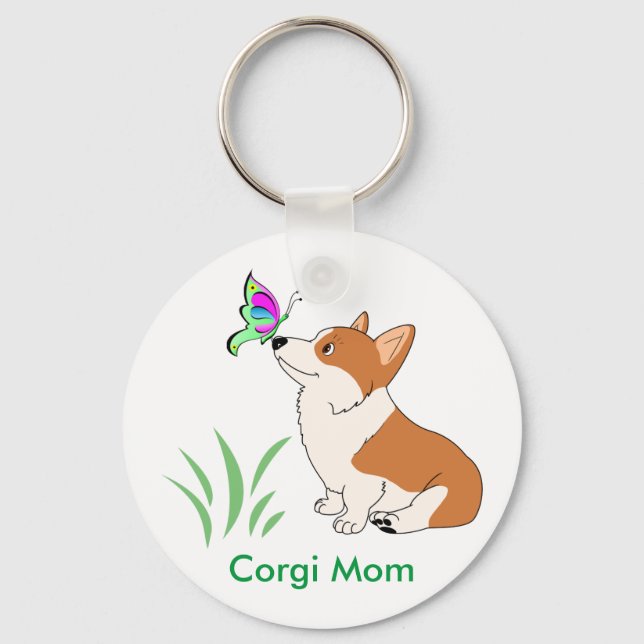 Llavero Corgi Mom con mariposa (Anverso)
