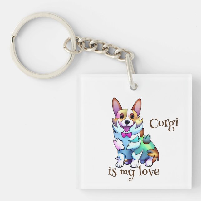 Llavero Corgi Naranja lindo para un ánimo positivo (Frente)