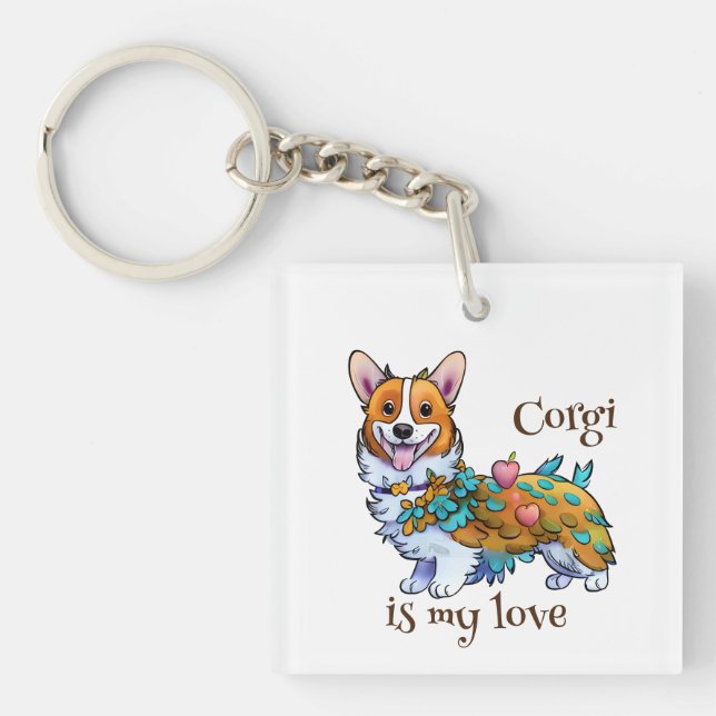 Llavero Corgi Naranja lindo para un ánimo positivo (Frente)