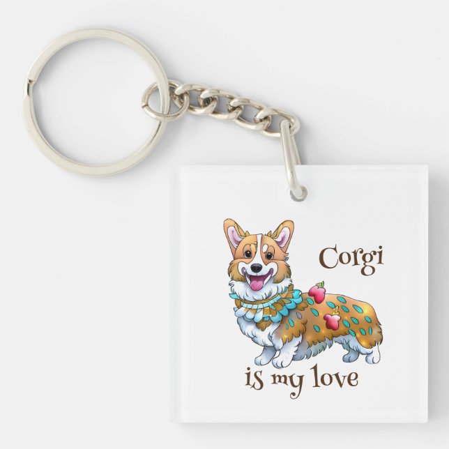 Llavero Corgi Naranja lindo para un ánimo positivo (Frente)