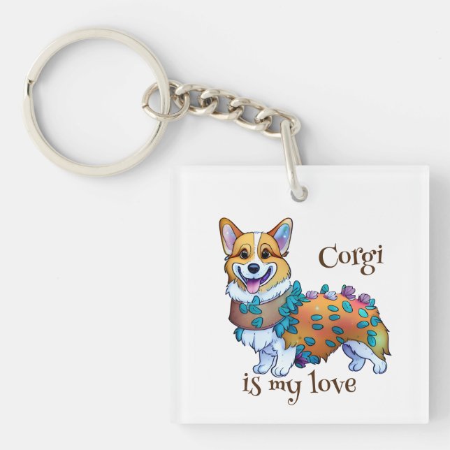 Llavero Corgi Naranja lindo para un ánimo positivo (Frente)