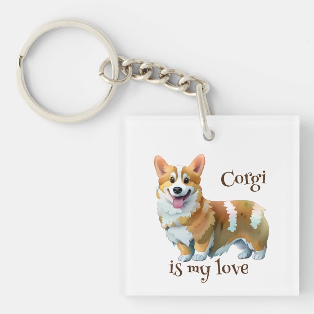 Llavero Corgi Naranja lindo para un ánimo positivo (Frente)