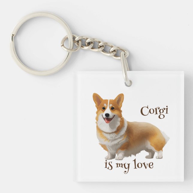 Llavero Corgi Naranja lindo para un ánimo positivo (Frente)