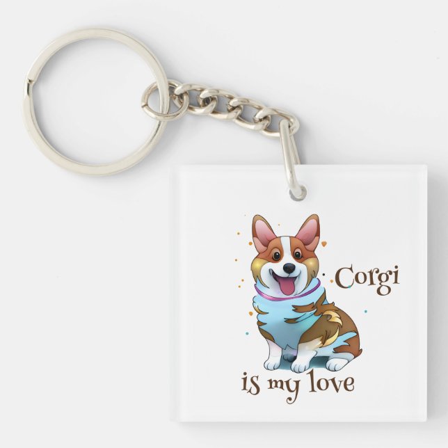 Llavero Corgi Naranja lindo para un ánimo positivo (Frente)