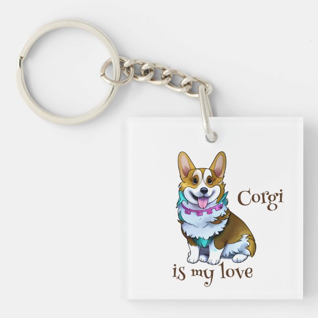Llavero Corgi Naranja lindo para un ánimo positivo (Frente)