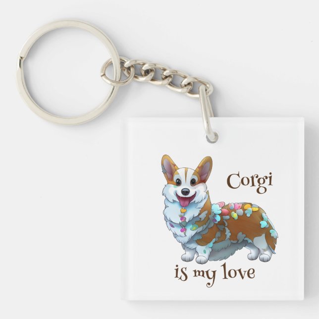 Llavero Corgi Naranja lindo para un ánimo positivo (Frente)