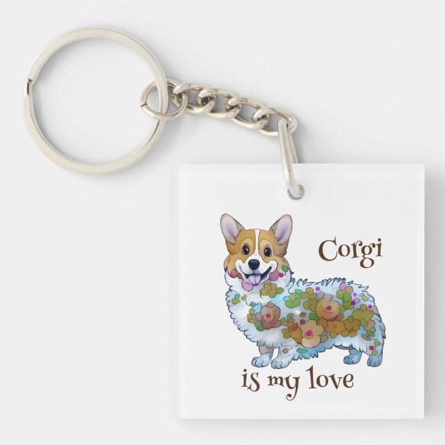 Llavero Corgi Naranja lindo para un ánimo positivo (Frente)