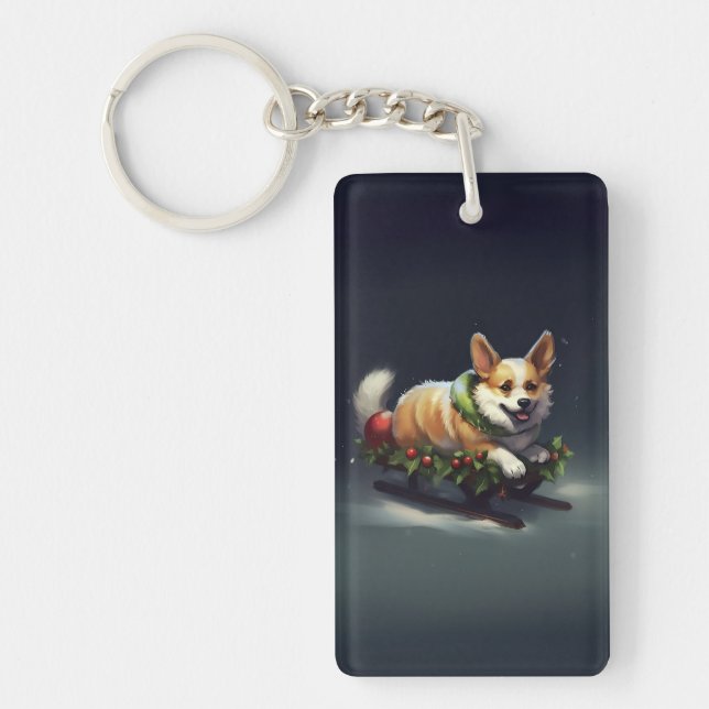 Llavero Corgi Navidad nieve invierno (Frente)