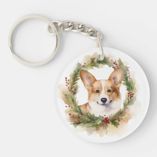 Llavero Corgi Navidades Wreath Festive Pup (Frente)