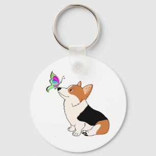 Llavero Corgi tricolor con mariposa