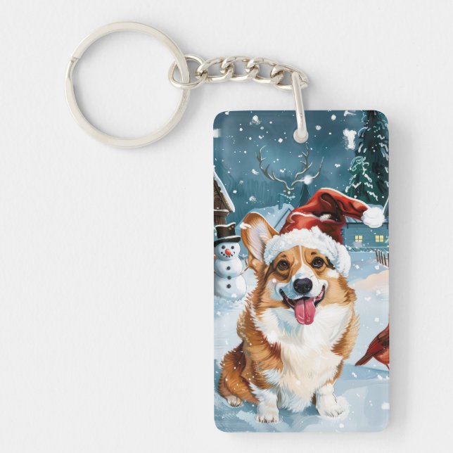 Llavero Corgi Winter Navidades Wonderland Alegría (Frente)