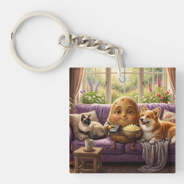 Llavero Corgi y gato patatas de sofá (Frente)