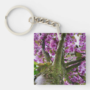 Llavero Corona de árbol florecido rosa personalizada Foto