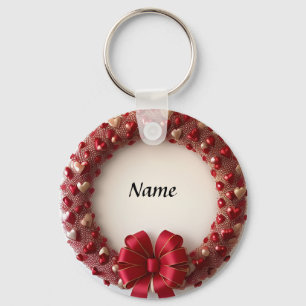 Llavero Corona de Corazón Decorativo con Corazones Rojos B