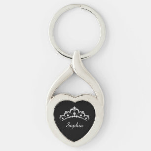Llavero Corona de Diamante Blanco, Nombre de Script DIY, N