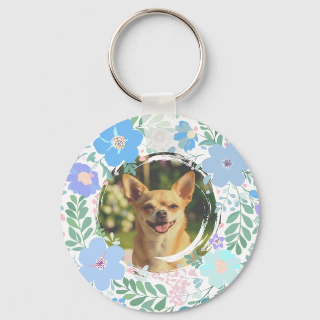 Llavero Corona de flores azul pastel de Chihuahua personal (Reverso )