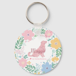Llavero Corona de flores pastel rosa Golden Retriever