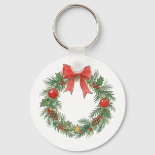 Llavero Corona de Navidad Clásica con Lazo para Amantes de