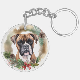Llavero Corona de Navidad de Boxer Pupilo Festivo