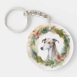 Llavero Corona de Navidad Greyhound Perro Festivo