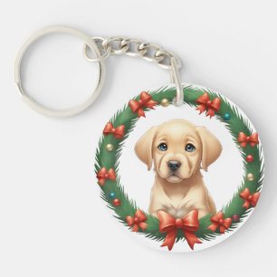 Llavero Corona de Navidad Labrador Adorable Festiva