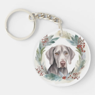 Llavero Corona de Navidad Weimaraner Cachorro Festivo