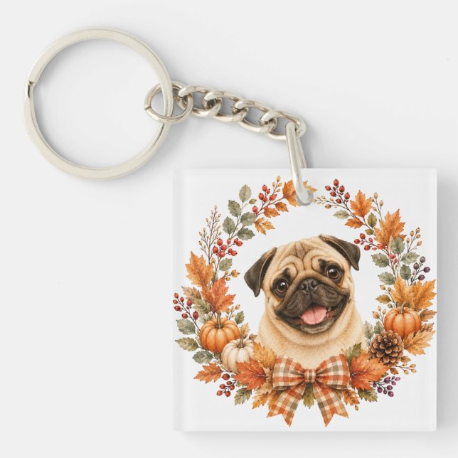 Llavero Corona de Otoño Pug (Frente)