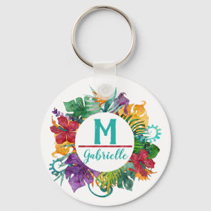 Llavero Corona de Palma Floral Tropical Monograma Inicial 