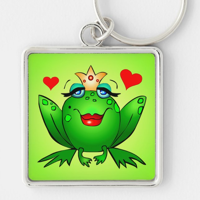 Llavero Corona de Princesa Rana y Corazones Verdes (Frente)